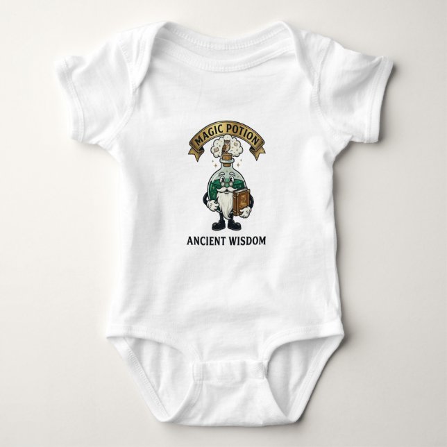 Botto Ancient Wisdom Wizard Magic Potion Owl Retro Baby Bodysuit (Front)