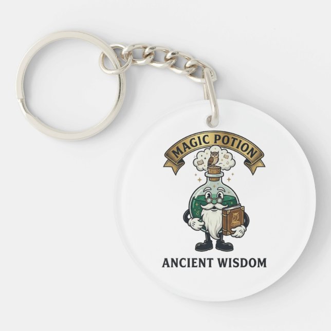 Botto Ancient Wisdom Wizard Magic Potion Owl Retro Key Ring (Front)