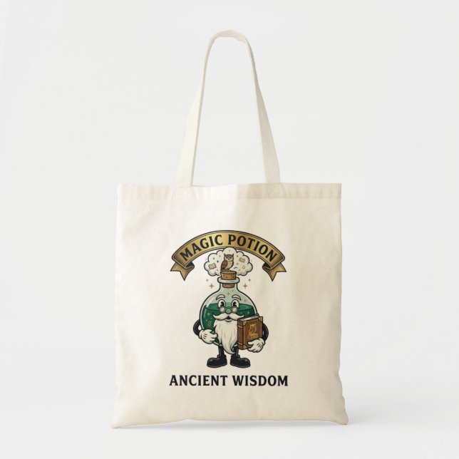 Botto Ancient Wisdom Wizard Magic Potion Owl Retro Tote Bag (Front)