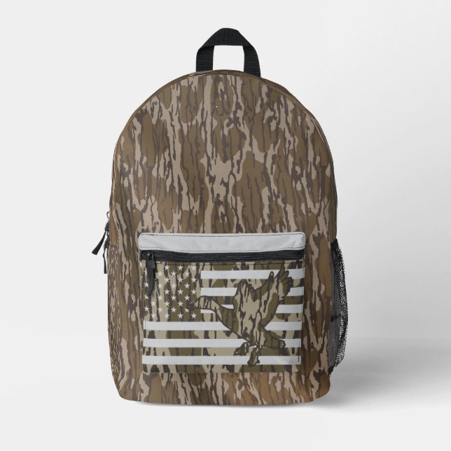 Bottom Lands Camo Patriotic Mallard Duck Camo Printed Backpack (Front)