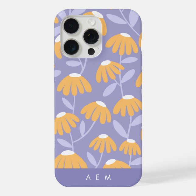 Bottom Monogram Initials Blue Floral Pattern iPhone Case (Back)