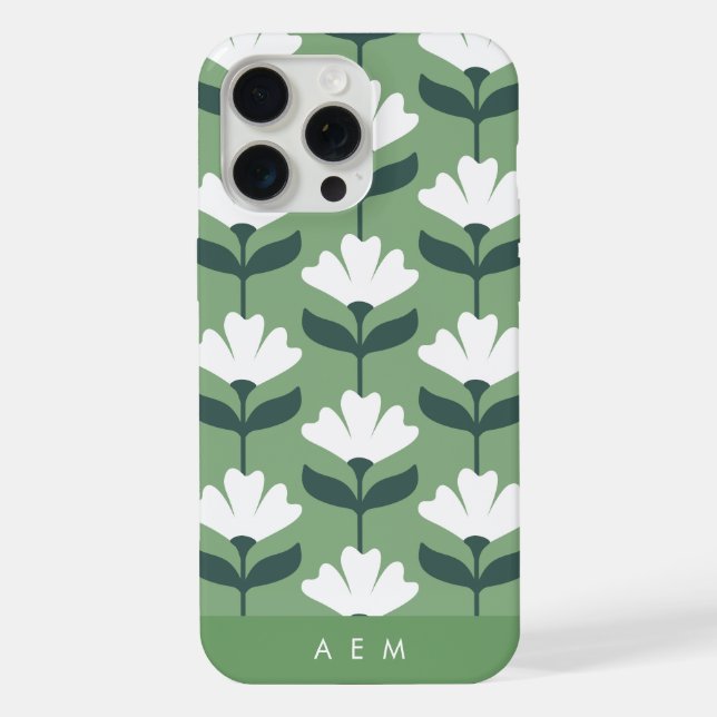 Bottom Monogram Initials Green Vintage Flowers iPhone Case (Back)