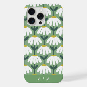 Bottom Monogram Initials Sage Green Vintage Floral iPhone 15 Pro Max Case
