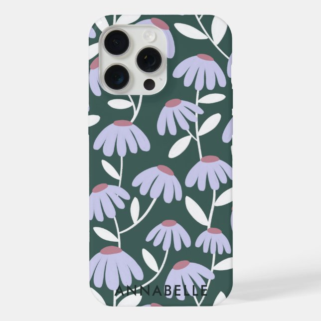 Bottom Monogram Name Green & Purple Floral Pattern iPhone Case (Back)