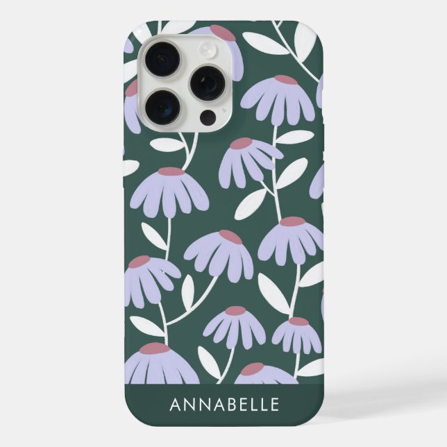 Bottom Monogram Name Green & Purple Floral Pattern iPhone Case (Back)