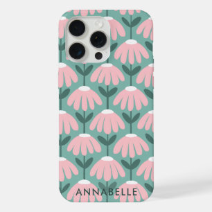 Bottom Monogram Name Pink Green Vintage Floral iPhone 15 Pro Max Case