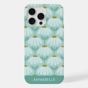 Bottom Monogram Name Teal Blue Vintage Floral iPhone 15 Pro Max Case