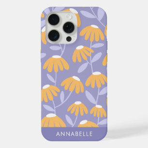 Bottom Monogram Name Yellow & Blue Floral Pattern iPhone 15 Pro Max Case