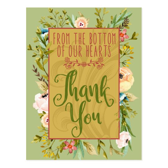 Bottom Of Our Hearts Floral Thank You Postcard | Zazzle.com.au