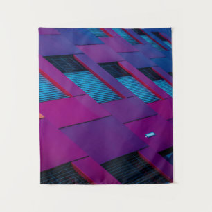 Bottom view of purple building tapestry