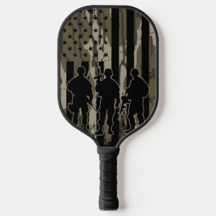 Bottomland Camo American Flag & Soldiers Pickleball Paddle