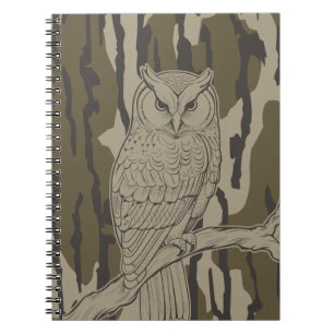 Bottomland Camo Owl on Branch vintage Notebook