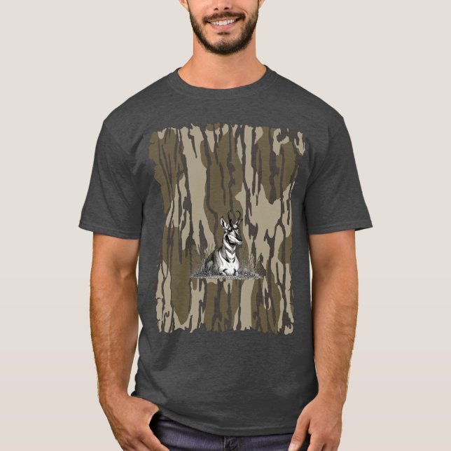 Bottomland Camo Pronghorn Antelope Hunting Camo T-Shirt (Front)