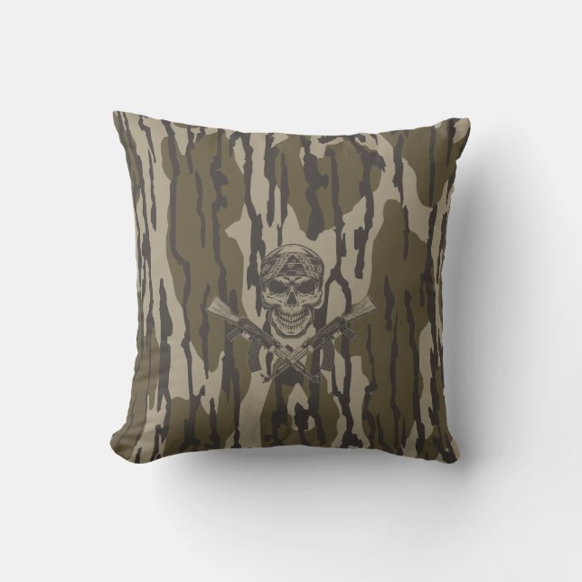 Bottomland Camo Vintage Classic Rifle and Skull Cushion (Front)
