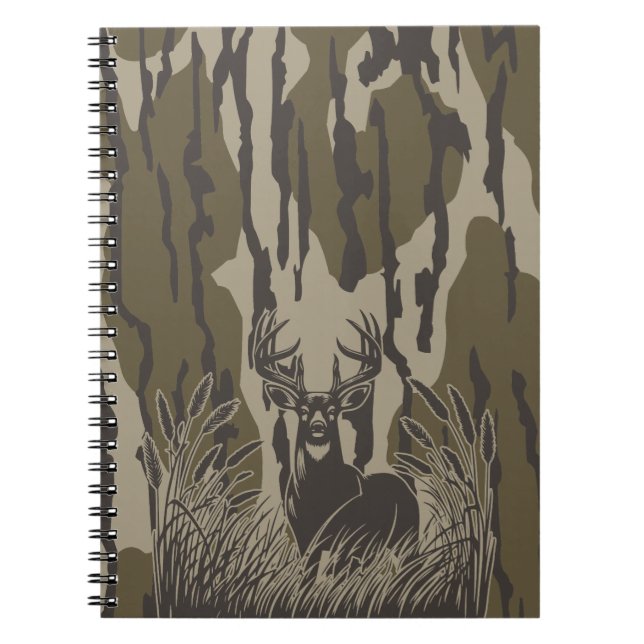 Bottomland camo whitetail deer buck hunting camo notebook (Front)