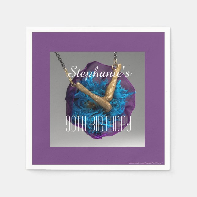 Bottoms UP Purple and Gray 90th Birthday Party Napkin (Front)