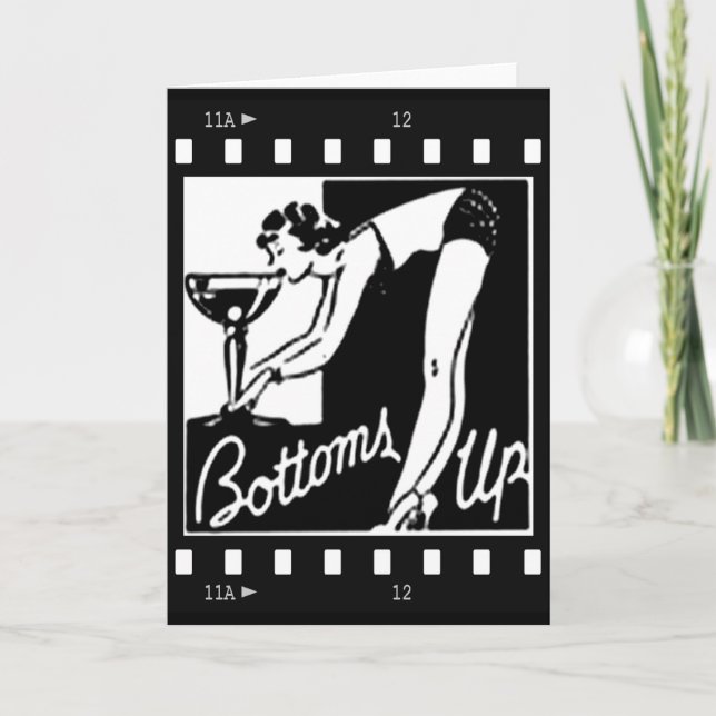 Bottoms Up Retro Lady Drinking Huge Martini Card (Front)