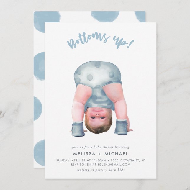 Bottoms up! (Steel blue/blonde) boy Invitation (Front/Back)