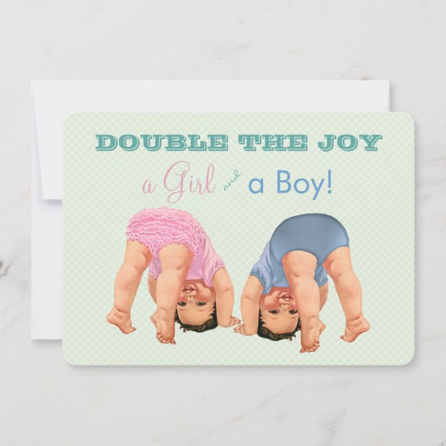 Bottoms Up Twin Baby Shower Invitation (Front)