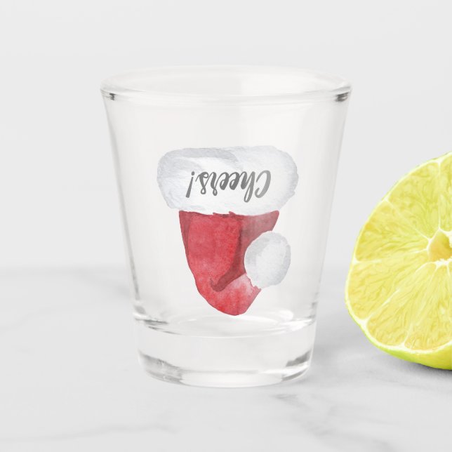 Bottoms Up! Upsidedown Santa Hat Cheers Shot Glass (Front)