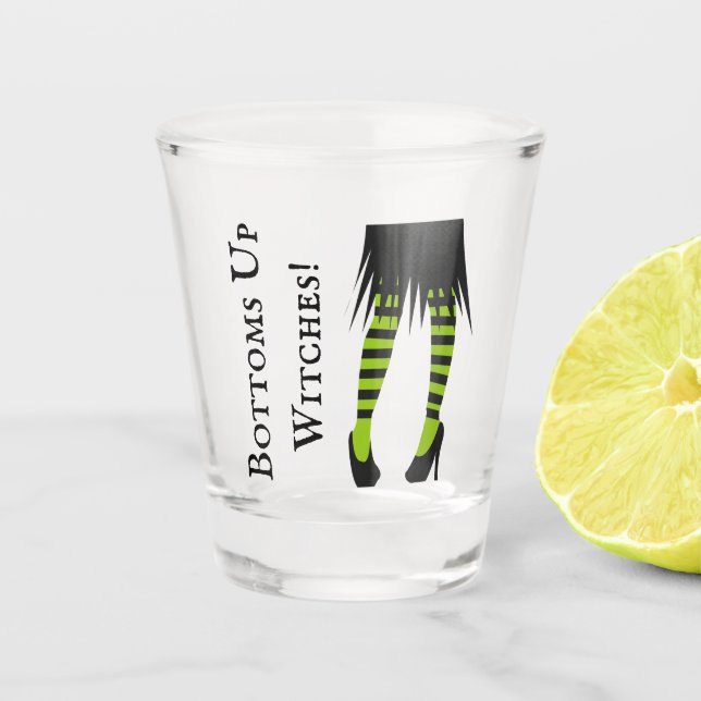Bottoms Up Witches Halloween Striped Witch Shot Glass (Front)