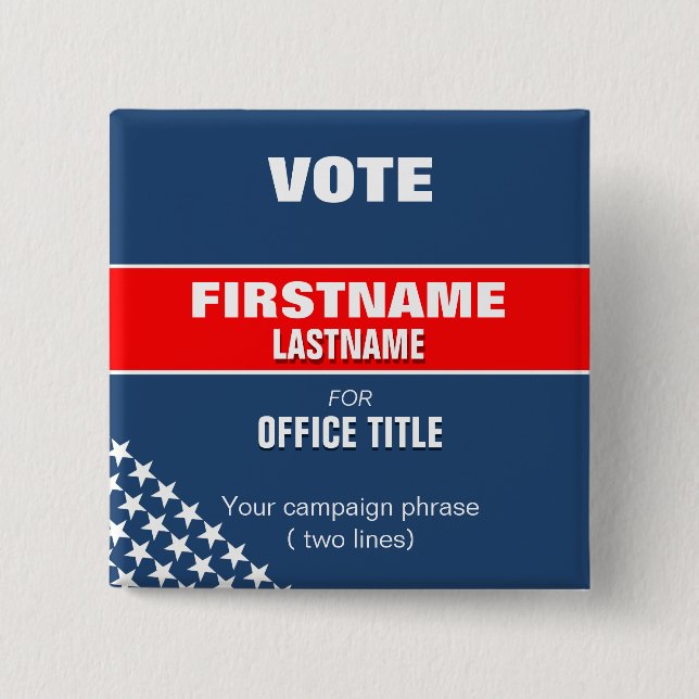 botton quadrado eleição com estrelas 15 cm square badge (Front)