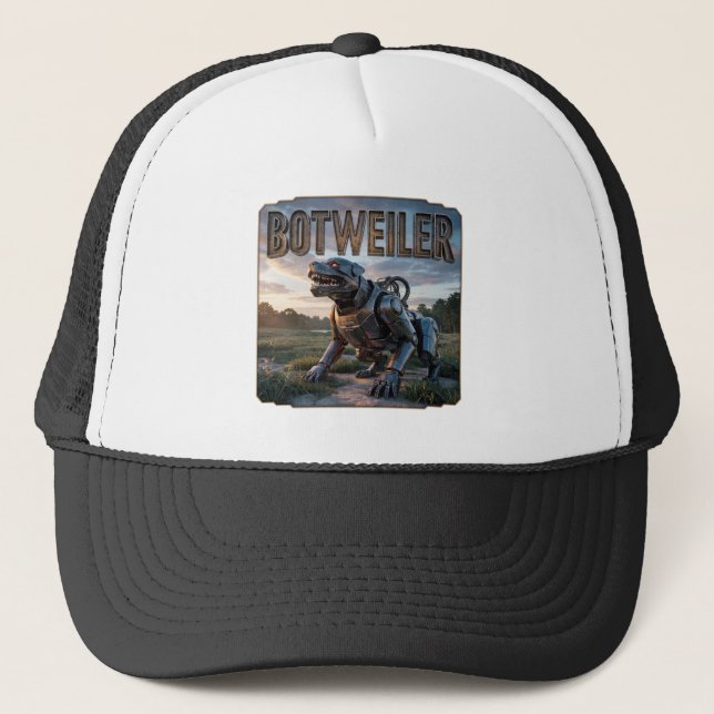 Botweiler Photographic – Robot Rottweiler Funny Trucker Hat (Front)