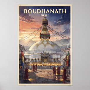 Boudhanath Nepal Vintage Travel Poster
