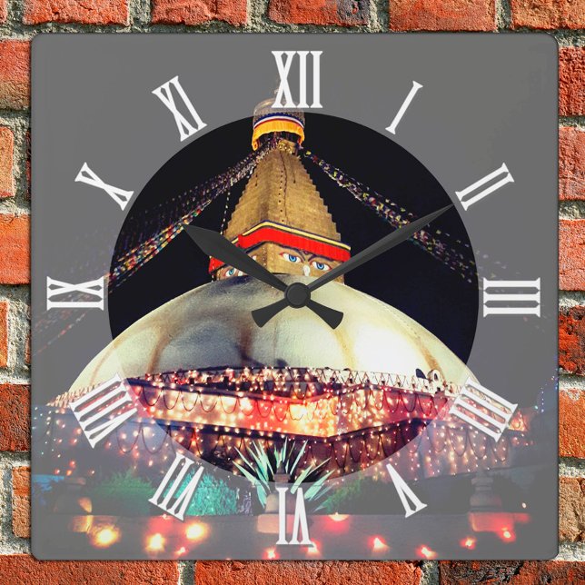 Boudhanath Stupa at night, Kathmandu, Nepal Square Wall Clock (Creator Uploaded)