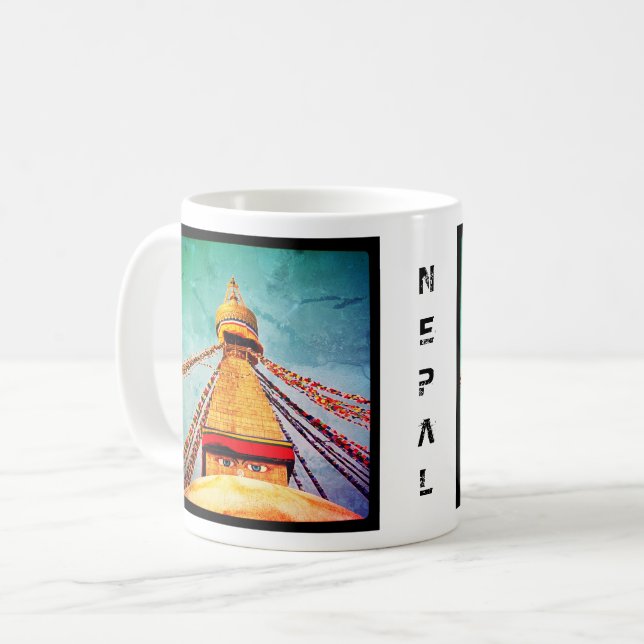 Boudhanath Stupa, Buddha Eyes, Kathmandu, Nepal Coffee Mug (Front Left)