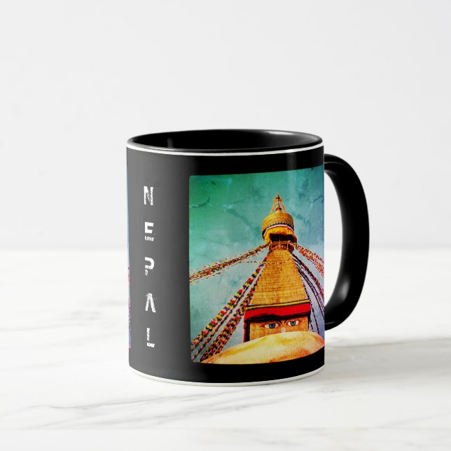Boudhanath Stupa, Buddha Eyes, Kathmandu, Nepal Mug (Front Right)