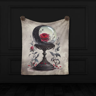 Boudoir   Crystal Ball Crescent Moon Red Roses Fleece Blanket
