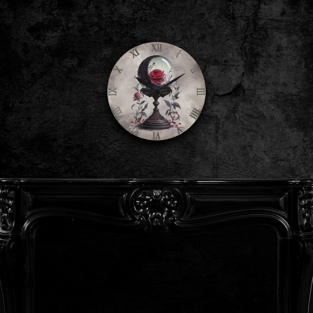 Boudoir | Crystal Ball Crescent Moon Red Roses Round Clock (Creator Uploaded)