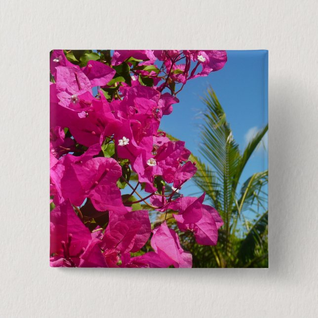 Bougainvillea and Palm Tree Tropical Nature Scene 15 Cm Square Badge (Front)