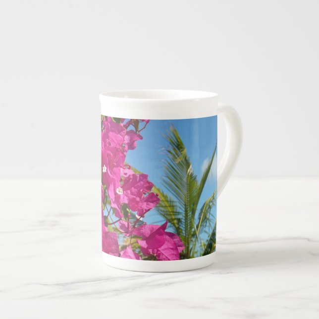 Bougainvillea and Palm Tree Tropical Nature Scene Bone China Mug (Front Right)