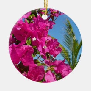 Bougainvillea and Palm Tree Tropical Nature Scene Ceramic Ornament