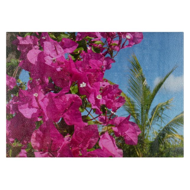 Bougainvillea and Palm Tree Tropical Nature Scene Cutting Board (Front)