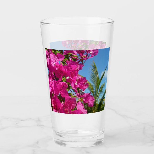 Bougainvillea and Palm Tree Tropical Nature Scene Glass (Front)