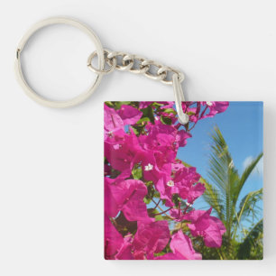 Bougainvillea and Palm Tree Tropical Nature Scene Key Ring