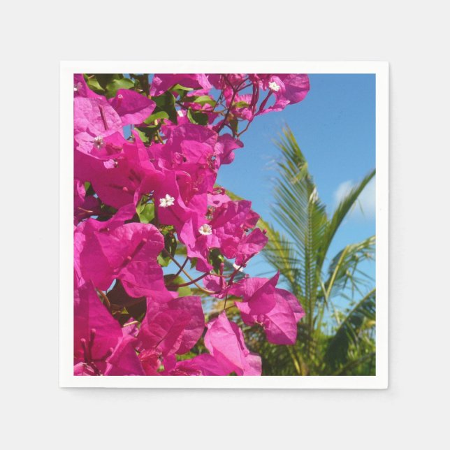 Bougainvillea and Palm Tree Tropical Nature Scene Napkin (Front)