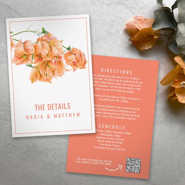 Bougainvillea apricot orange wedding details QR Enclosure Card (Creator Uploaded)