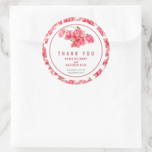 Bougainvillea botancial red watercolor wedding classic round sticker