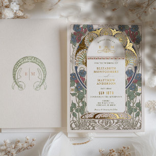 Bougainvillea Burgundy Blue Wedding Art Nouveau