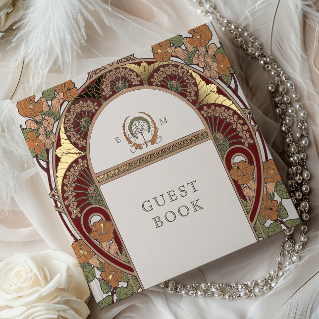 Bougainvillea Burgundy Burnt Orange Gold Wedding Guest Book (Creator Uploaded)