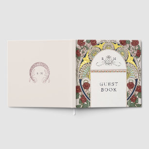 Bougainvillea Burgundy Gold Wedding Art Nouveau Guest Book