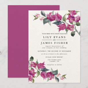 Bougainvillea Burgundy Pink Floral Wedding Invitation