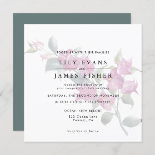 Bougainvillea Burgundy Pink Green Floral Wedding Invitation