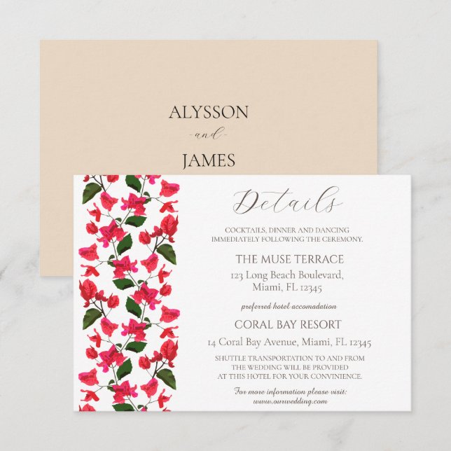 Bougainvillea Enclosure Wedding Details Card (Front/Back)