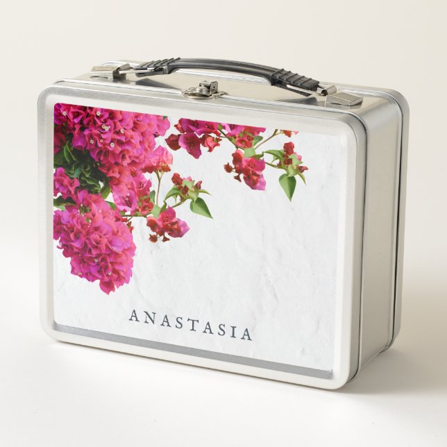 Bougainvillea Floral Mediterranean Greek Island  Metal Lunch Box (Front)