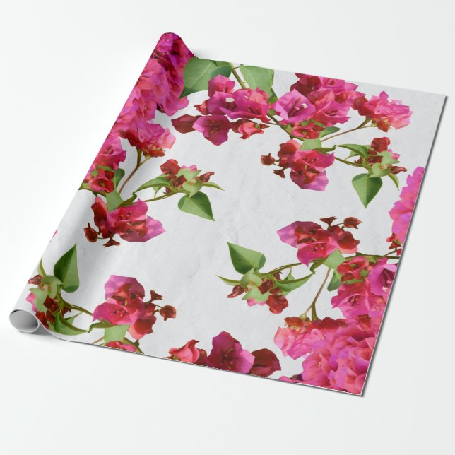 Bougainvillea Floral Mediterranean Greek Island Wrapping Paper (Unrolled)